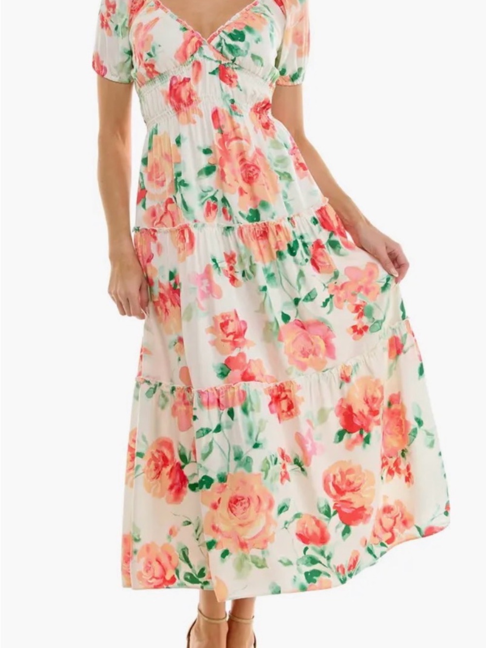 Socialite White Maxi Dress with Pink & Coral Floral Print